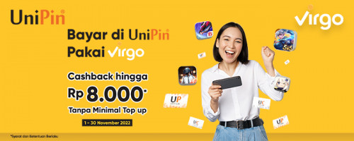 PROMO NOVEMBER – Cashback 90% Hingga Rp8.000 di UniPin Pakai Virgo!